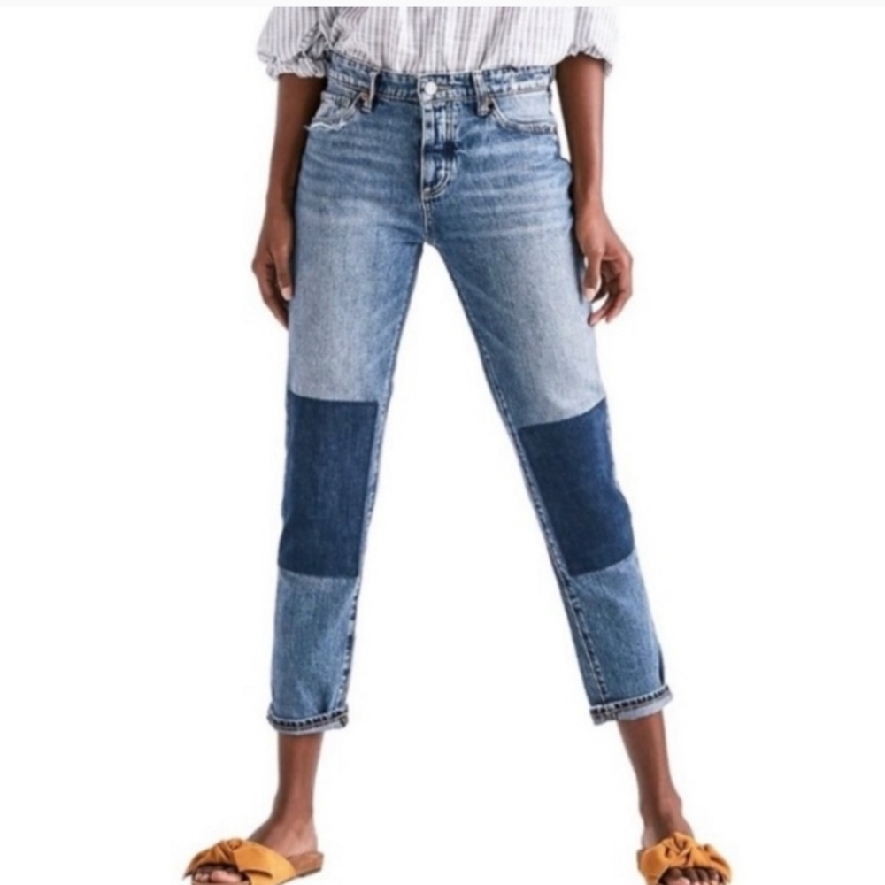 Lucky Brand Sienna Slim Boyfriend Patchwork Blue Denim Jeans Size 00/24